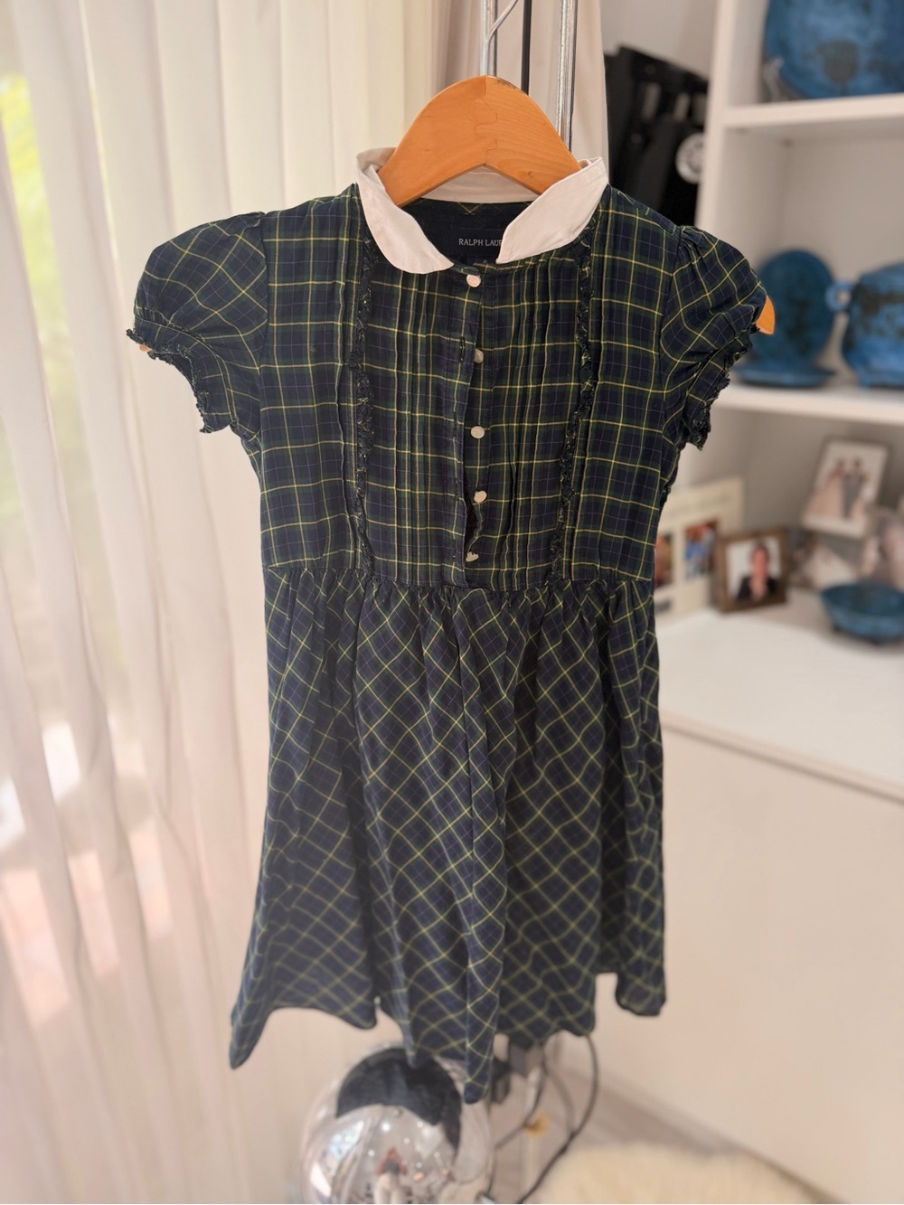 Ralph Lauren Navy and Green Plaid Dress with White Collar